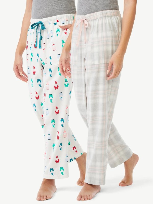 Women's Flannel Lounge Pants, 2-Pack, Sizes S to 3X