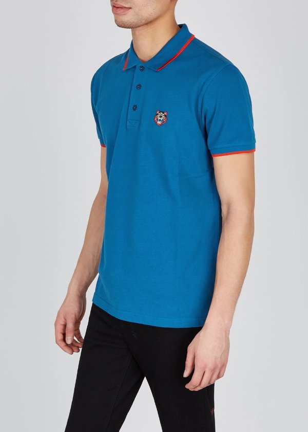 Blue pique cotton polo shirt