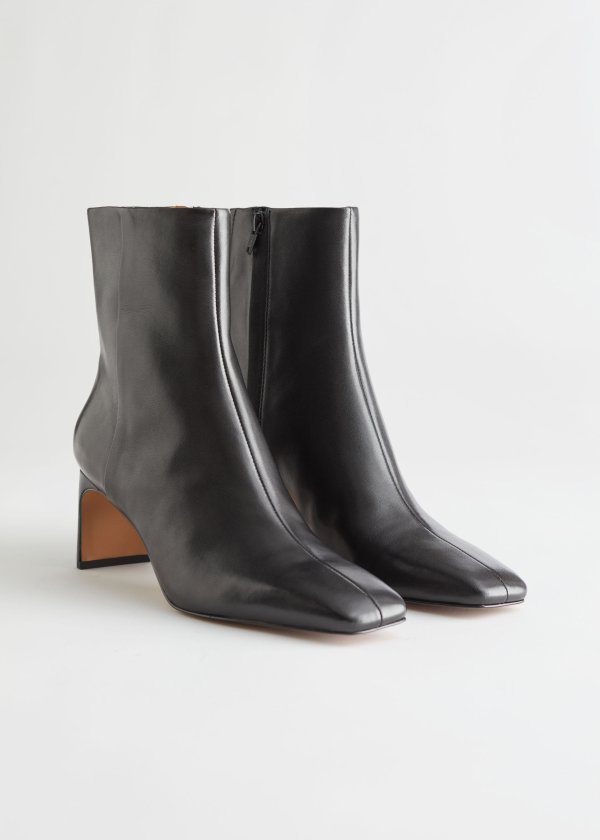 Slim Block Heel Leather Boots