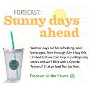 星巴克Starbucks部分门店 买限量款冷饮杯送免费饮料