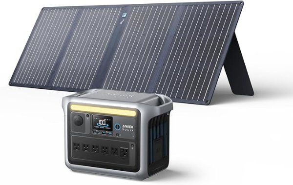 SOLIX C1000 Portable Power Station with 100W Solar Panel, 1800W Solar Generator, 1056wh LFP (LiFePO4) Battery, 6 AC Outlets, Up to 2400W for Home, Power Outages, and Outdoor Camping