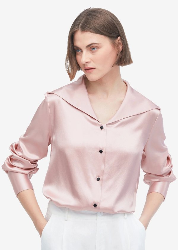 Women Cufflinks Long Sleeve Shirt Rosy Pink