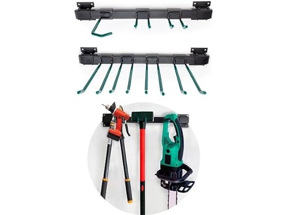IDL Packaging Industrial Grade 48" Garage Tool Organizer with 6 Hooks and 1 Cart/Bike Rack, 500 lbs Total Holding Weight - for Repair Shops, Warehouses, Storages, and Garages
