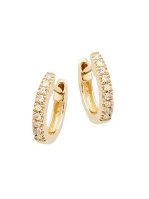 14K Yellow Gold & Diamond Huggie Hoop Earrings