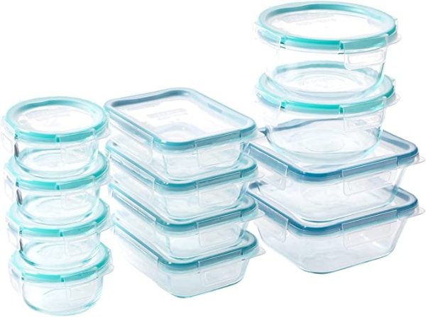 Snapware Total Solution Glass Food Storage Set (24-Piece, BPA Free Plastic Lids, Meal Prep, Leak-Proof)