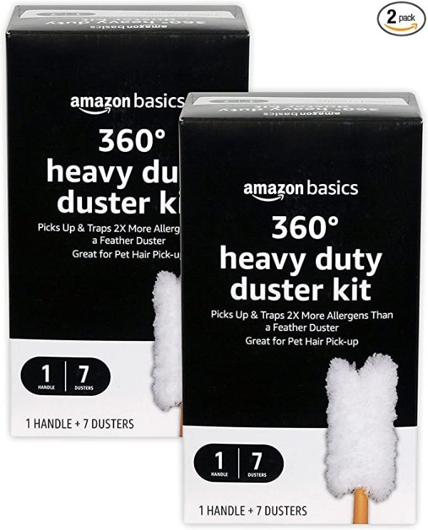 Amazon Basics 360 Heavy Duty Duster Kit, 7 Dusters and 1 Handle (Pack of 2)