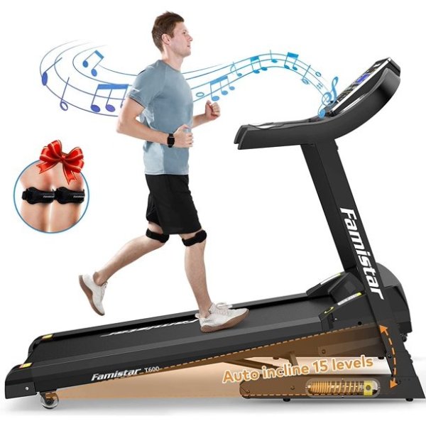 Famistar 3.5 HP Treadmill for Home Folding Treadmill with 15-Level Automatic Incline, 1-16KM/H Speed Running Machine, Max Weight 300 Lbs,12+3 Preset Training Program Electric Treadmill for Workout
