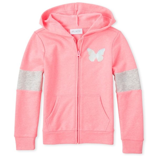 Girls Colorblock French Terry Zip Up Hoodie