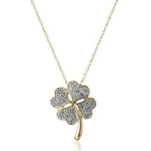 10k Yellow Gold Diamond Four Leaf Clover Pendant Necklace, 18"