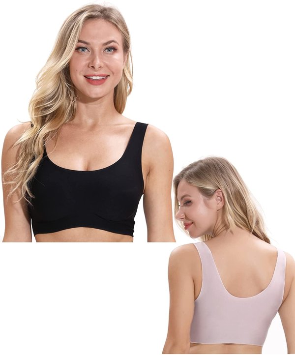 2 Pack Magic Wirefree Seamless Bra for Women Lightly Smoothing Pull On Everyday's Bra