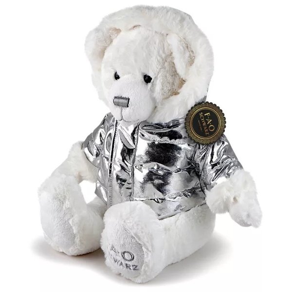 Toy Plush 13&#34; Bear in Silver Jacket