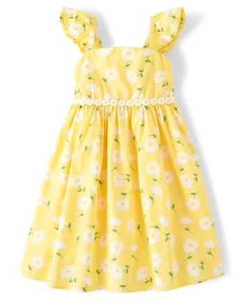 Girls Sleeveless Floral Print Poplin Dress - Sunny Daisies