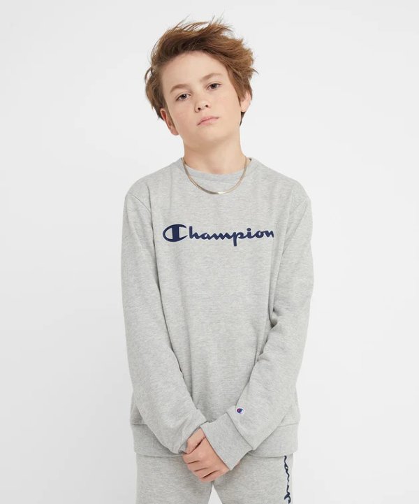 Gray 'Champion' French Terry Crewneck Sweatshirt - Boys