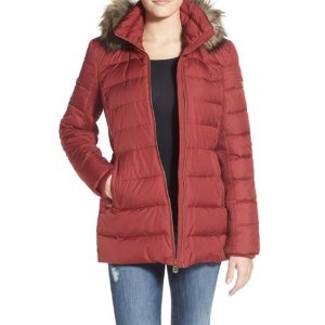 MICHAEL Michael Kors Hooded Down & Feather Fill Coat with Faux Fur Trim