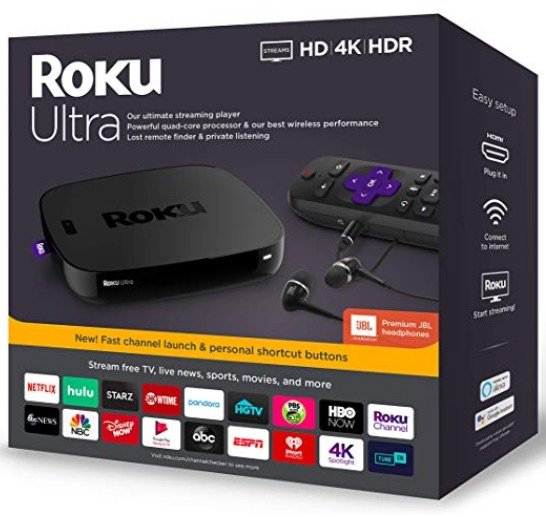 Roku Ultra 4K HDR 流媒体播放器 2019款 带JBL耳机