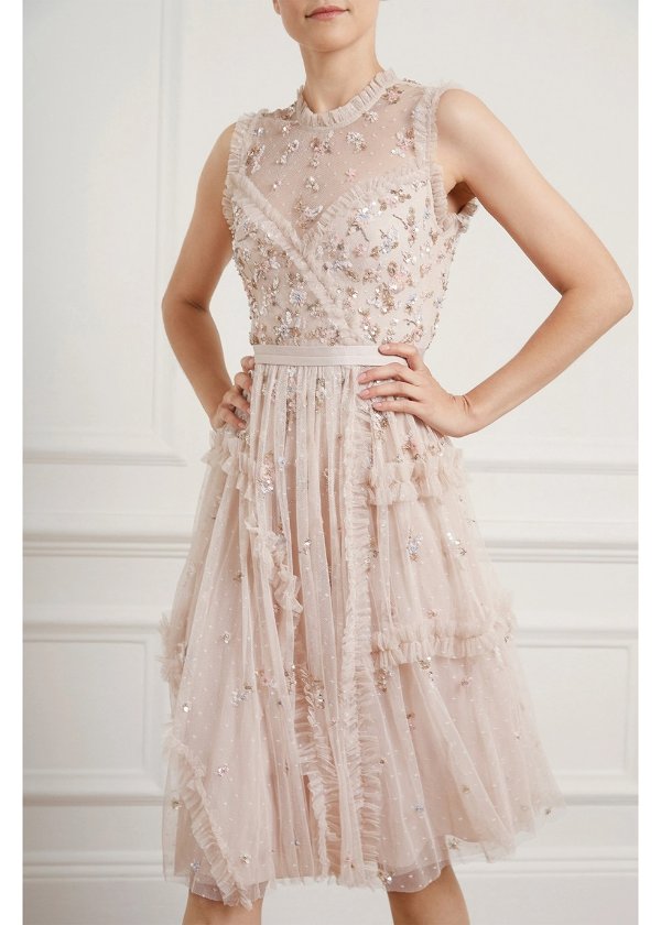 Shimmer Ditsy blush embellished tulle dress