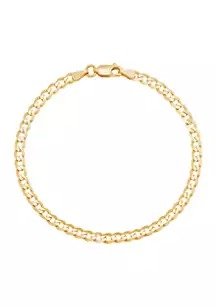3.6 Millimeter Solid Flat Curb Chain Bracelet in Gold Over Sterling Silver