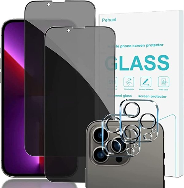 iPhone 13 Pro Max 专用防窥手机贴膜 2张+2张镜头贴膜