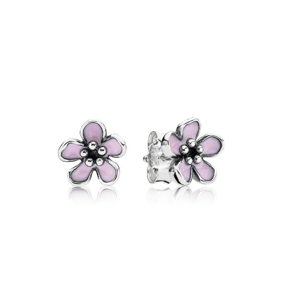 Cherry Blossom Stud Earrings, Pink Enamel