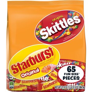 Skittles and Starburst Original Candy Bag, 65 Fun Size Pieces, 31.9 ounces
