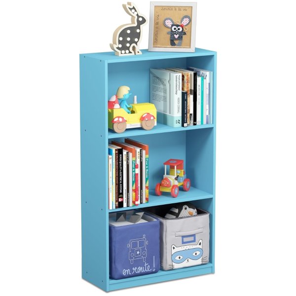 Basic 3-Tier Bookcase Storage Shelves, Light Blue
