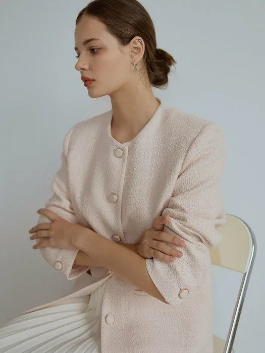 Non-Collar Tweed Jacket_Pink