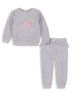 Baby Girl’s 2-Piece Heathered Velour Tracksuit Set