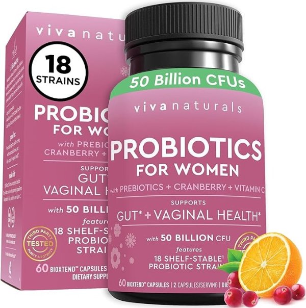 Probiotics for Gut Health with Prebiotic Fiber, Cranberry & Vitamin C-50 Billion CFU Pre & Probiotics for Women Digestive Health, Vaginal Health from 18 Strains-Shelf-Stable 60 Capsules