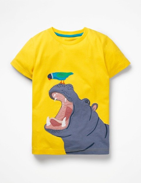 Big Animal Applique T-shirt (Sunshine Yellow Hippo)