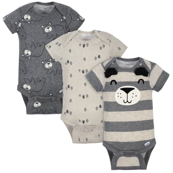 3-Pack Baby Boys Bear Short Sleeve Onesies® Bodysuits