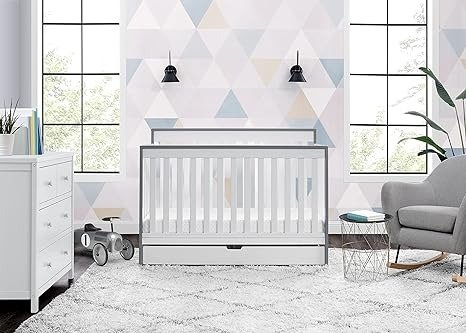 Mercer 6-in-1 Convertible Crib with Storage Trundle, Greenguard Gold Certified, Bianca White/Grey