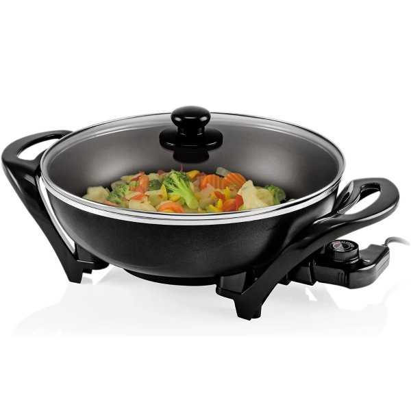 Electric Skillet with Nonstick Coating and Glass Lid, 13 Inch