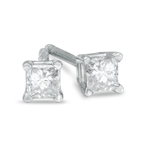 1/5 CT. T.W. Princess-Cut Diamond Solitaire Stud Earrings in 14K White Gold|Zales