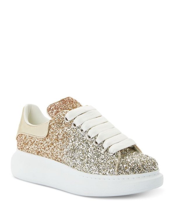 Women's Lace Up Low Top Glitter Sneakers