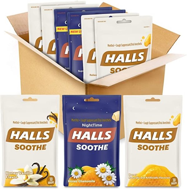Hall's (HAM9L) Soothe Variety Pack, Vanilla, Honey, Chamomile, 170 Count