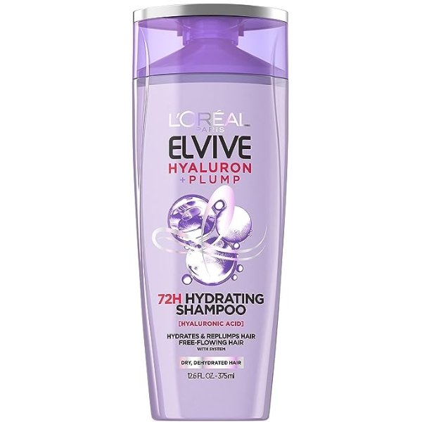 Paris Elvive Hyaluron Plump Hydrating Shampoo for Dehydrated, Dry Hair Infused with Hyaluronic Acid Care Complex, Paraben-Free, 12.6 Fl Oz
