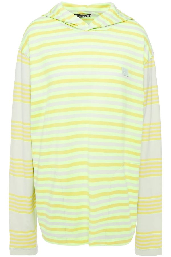 Striped cotton-jersey hooded top
