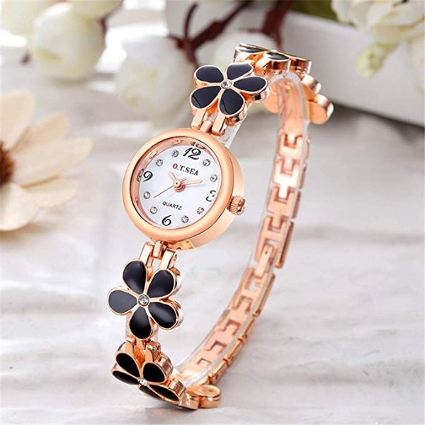 Luxury O.T.SEA Brand Rose Gold Flower Bracelet Watches Women Ladies Rhinestone Dress Quartz Wristwatches OTS029