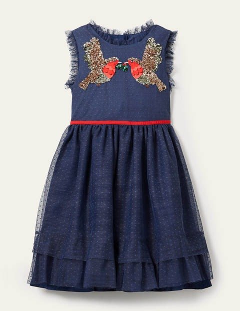 Embellished Tulle Party Dress - College Navy Robin | Boden US