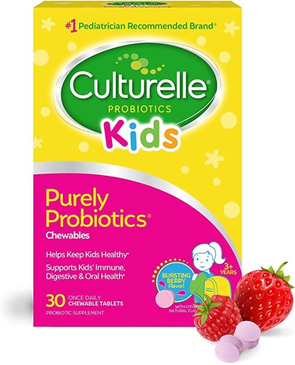 Kids Chewable Daily Probiotic for Kids, Ages 3+, 30 Count, #1 Pediatrician-Recommended Brand, Natural Berry Flavored Daily Probiotics for Digestive Health, Oral Care & Immune Support