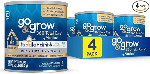 Go & Grow 360 Total Care byToddler Nutritional Drink With 5 HMOs,Powder,24-oz Can,Pack of 4