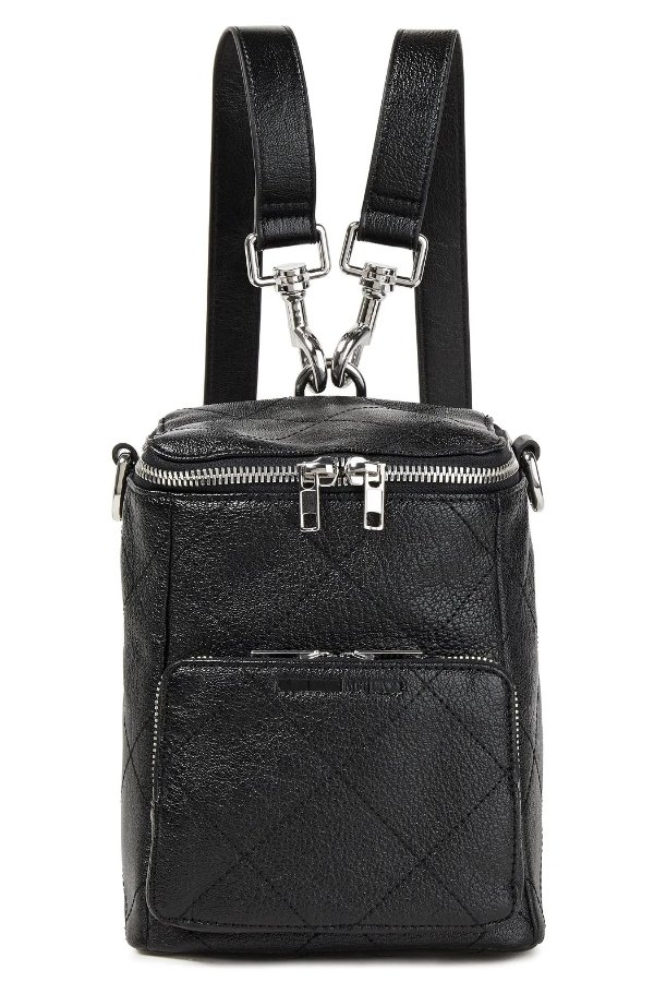 Convertible quilted textured-leather backpack