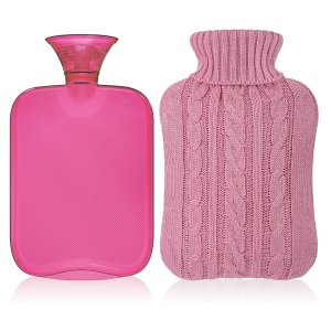 Attmu Rubber Hot Water Bottle with Cover Knitted, Transparent Hot Water Bag 2 Liter