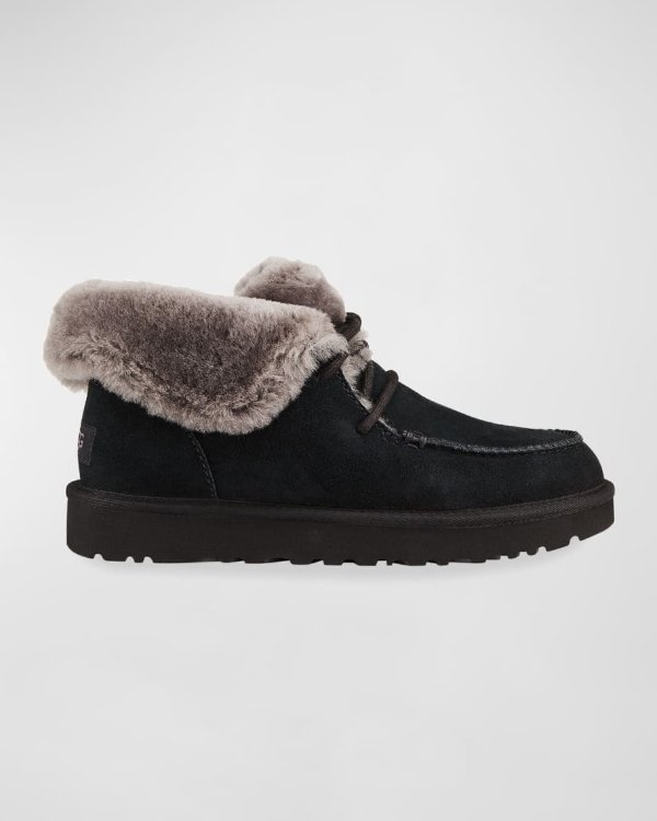 Diara Suede Lace-Up Booties w/ Shearling Cuff