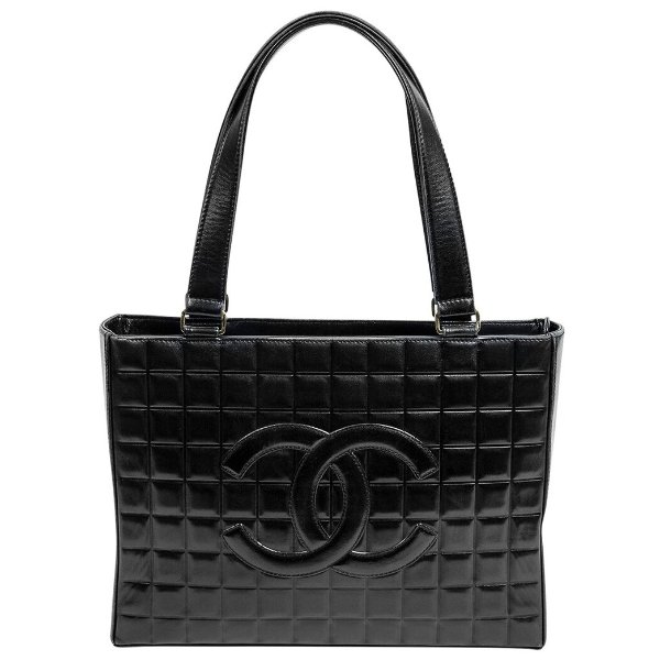 Black Quilted Lambskin Leather CC Chocolate Bar Shopping Tote (Authentic Pre-Owned)