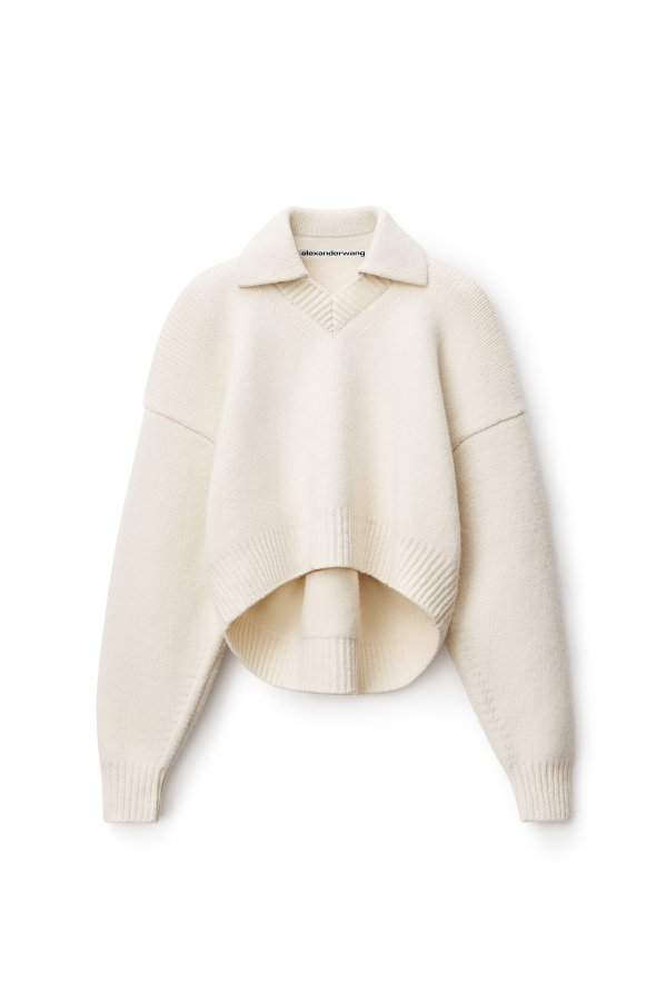 alexanderwang COLLARED V-NECK PULLOVER IN BOILED WOOL #RequestCountryCode#