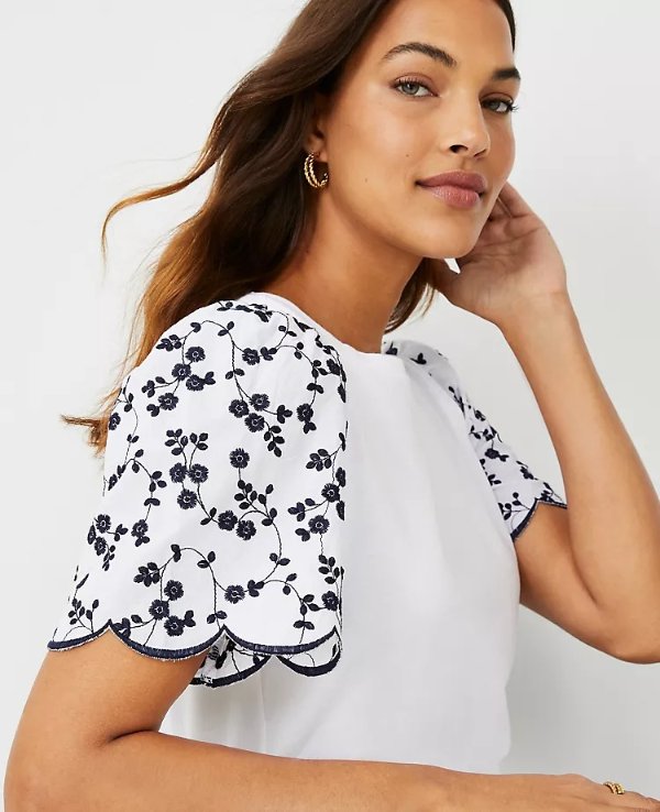 Embroidered Floral Sleeve Tee | Ann Taylor
