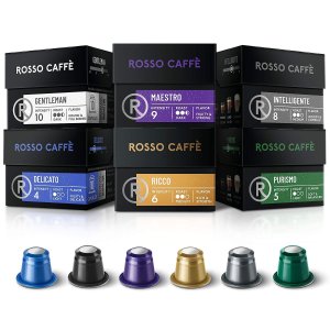 Rosso Coffee Capsules for Nespresso Original Machine - 60 Gourmet Espresso Pods Variety Pack