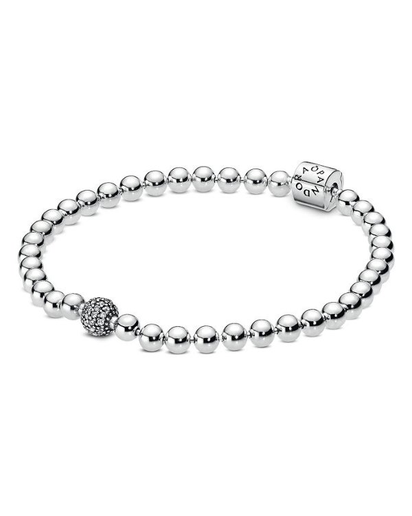 Sterling Silver & Cubic Zirconia Beads & Pave Bracelet