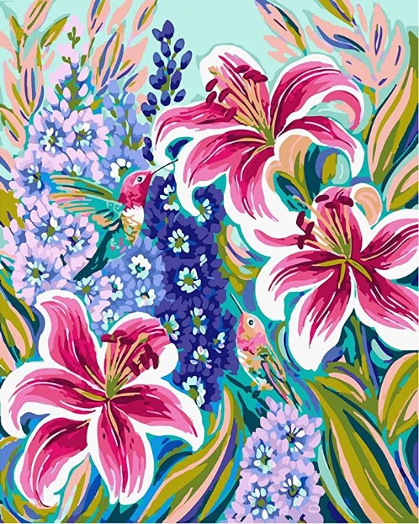 Paint by Numbers for Adults Beginner and Kids,Paint by Number Spring Landscape, Rolled Wrinkle Free Canvas, DIY Oil Painting Kit Blooming Lilies 16" X 20"(Without Frame)